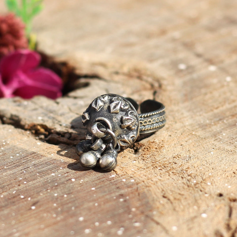 925 Silver Tribal Floral Embossed Ring Adjustable