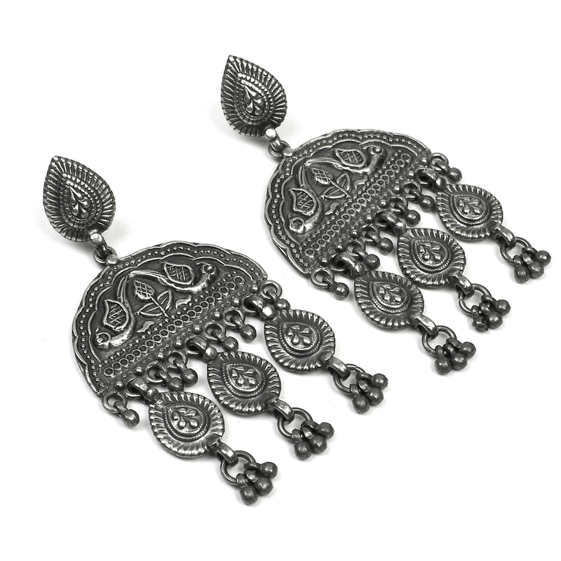 925 Sterling Silver Tribal Long Dangle Drop Earrings