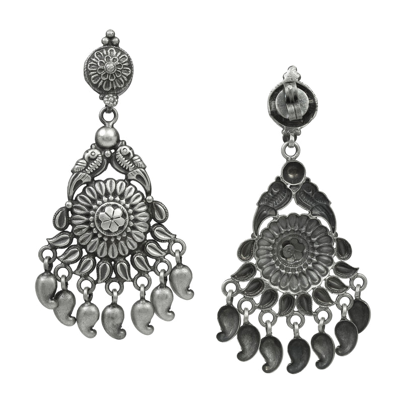 925 Sterling Silver Mughal Chitai Work Dangle Drop Earrings