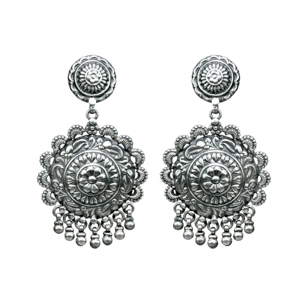 Silver Floral Chakkra dangle drop earrings