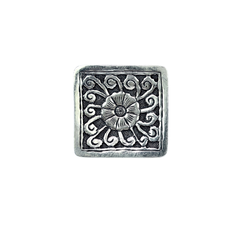 925 Silver Square Shape Floral Ring