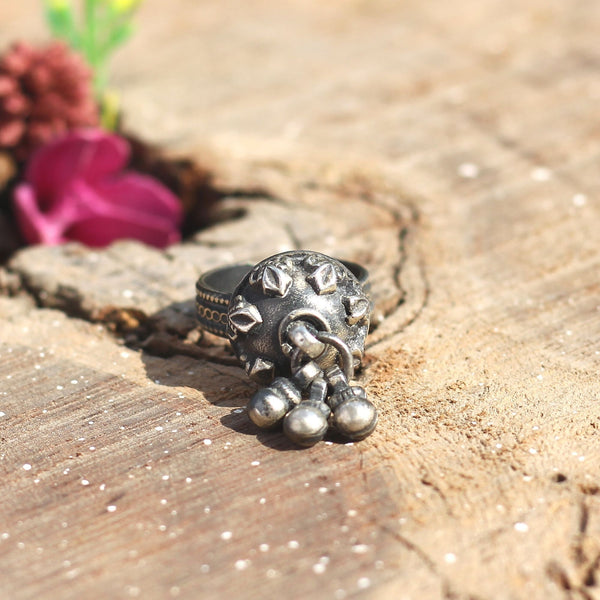 925 Silver Tribal Floral Embossed Ring Adjustable