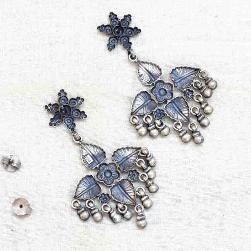 Silver  Floral Leaf  Dangle Drop earrings