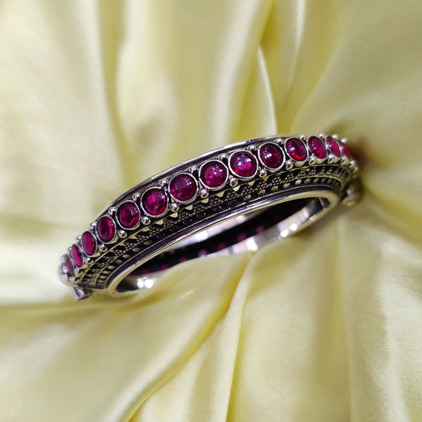 925 Silver Pink Stone Kada Bangle Single