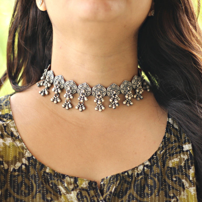Odette Women Rajasthani Double Sided Gold Choker Necklace Set