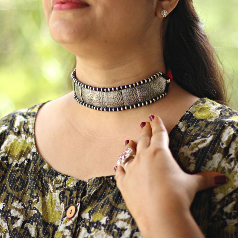 925 Silver Hammered choker necklace