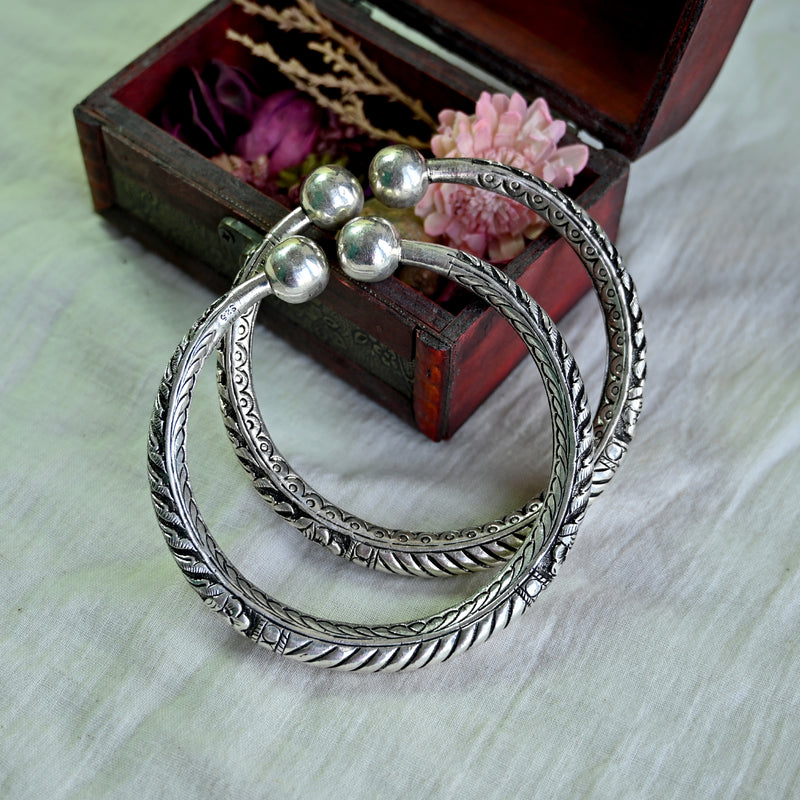 Antique Silver Floral Round kada-Single Piece