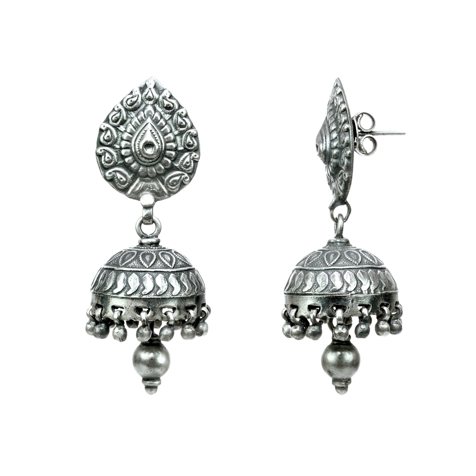 Pure Silver Antique Pear Designed Layered Jhumki – Joharcart