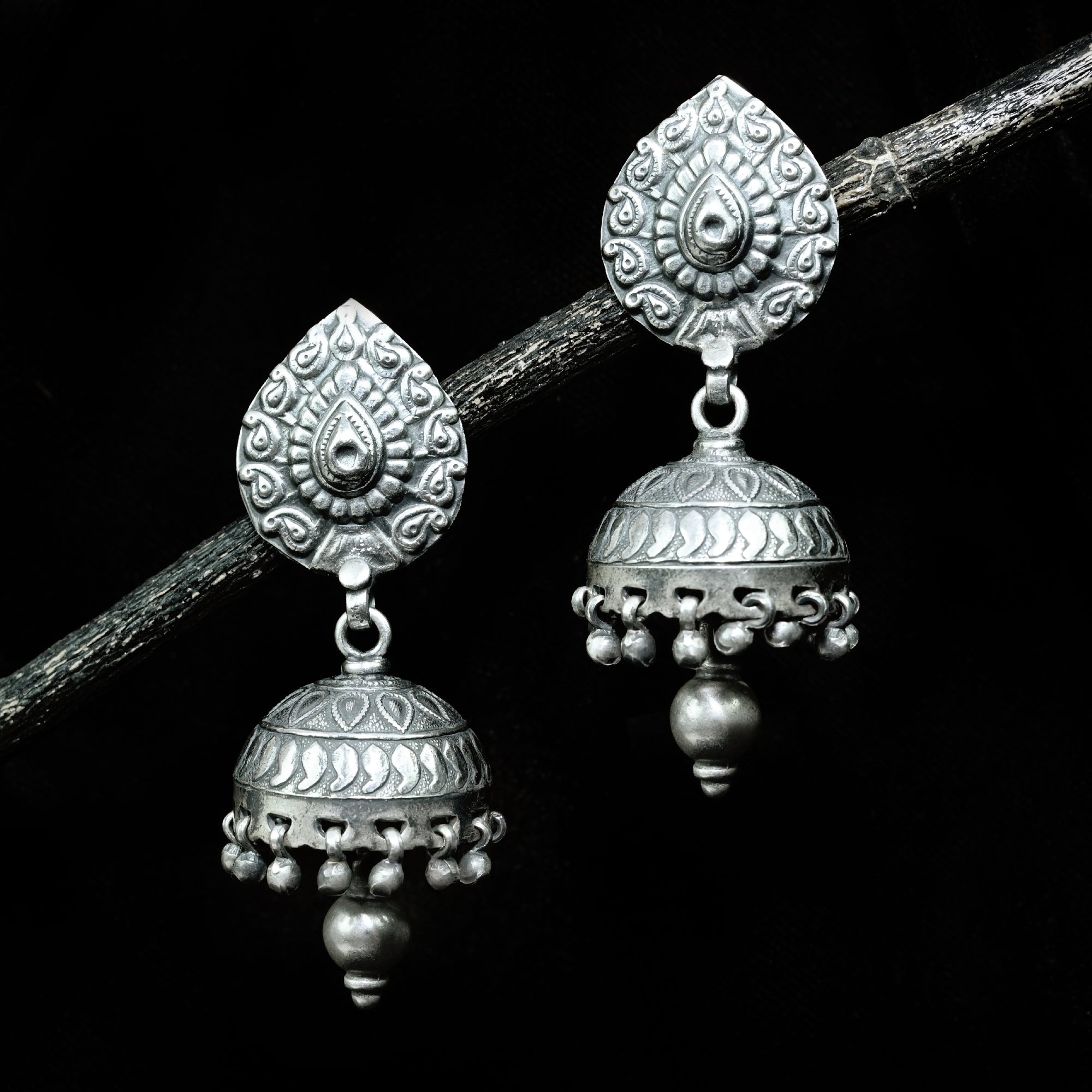 Pure Silver Antique Pear Designed Layered Jhumki – Joharcart