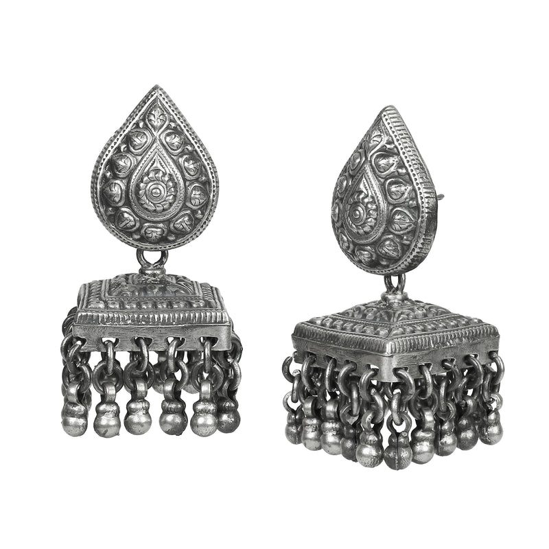 925 Sterling Silver Dangle Drop Tribal Earrings with ghugri
