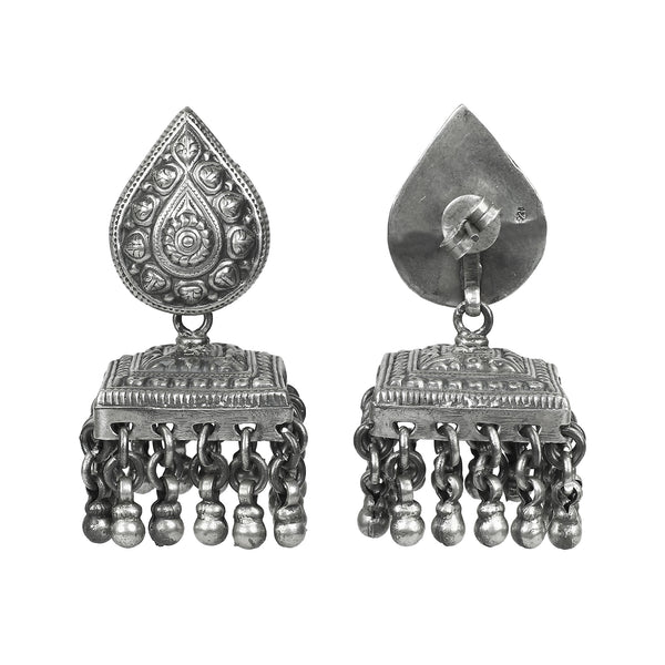 925 Sterling Silver Dangle Drop Tribal Earrings with ghugri