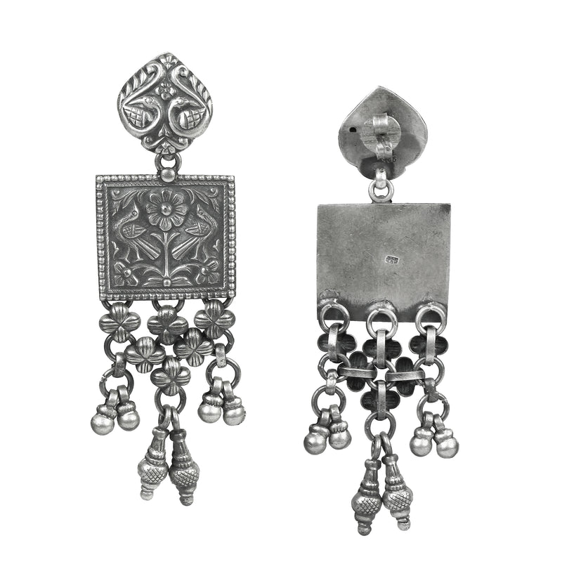 925 Sterling Silver Mughal Chitai Work Dangle Drop Earrings