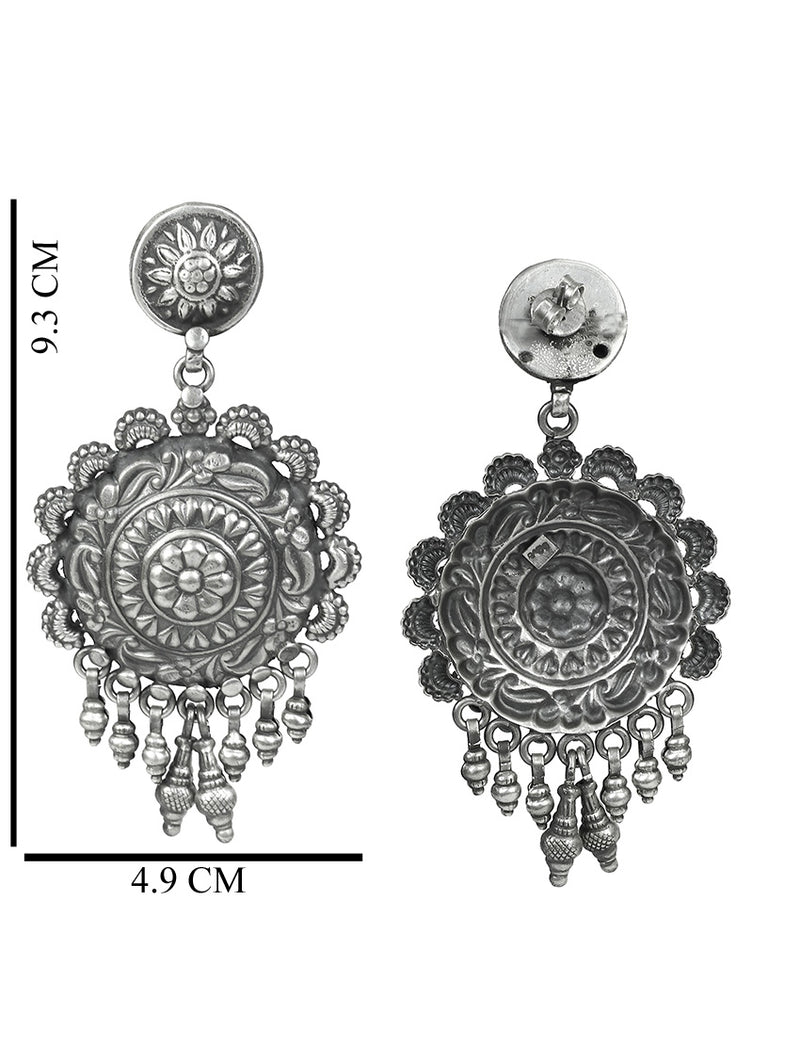 48611 Jazz Wilson Large Ornate Turquoise  Sterling Silver Round Cluster Dangle  Earrings  Castle Gap Jewelry