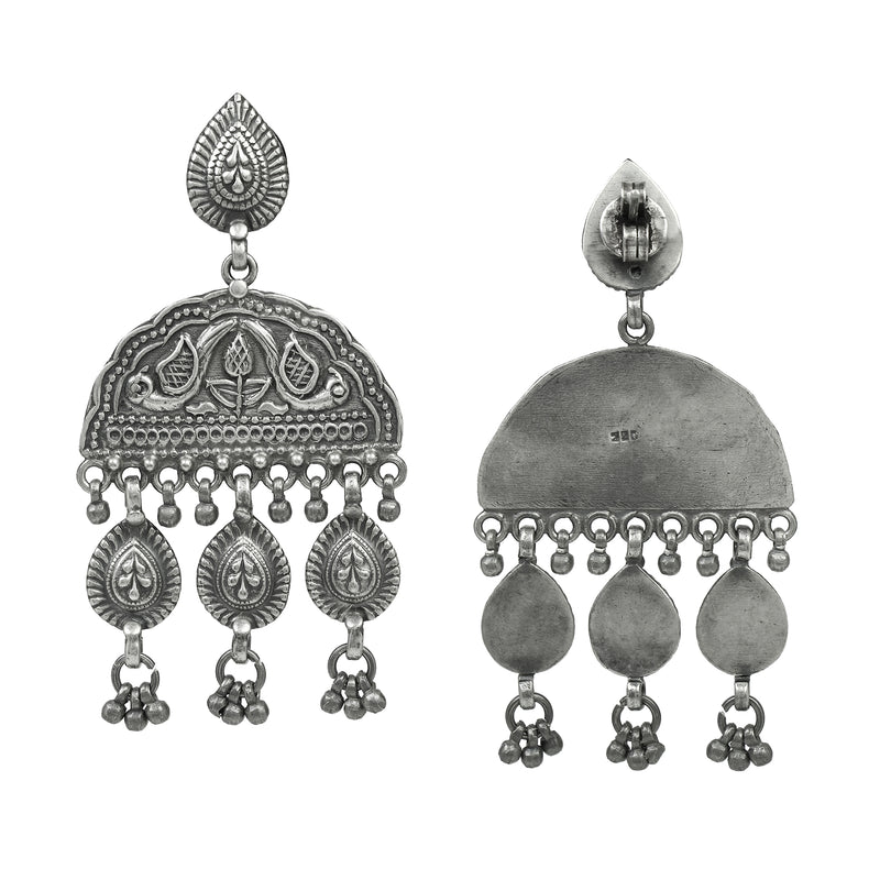 925 Sterling Silver Tribal Long Dangle Drop Earrings