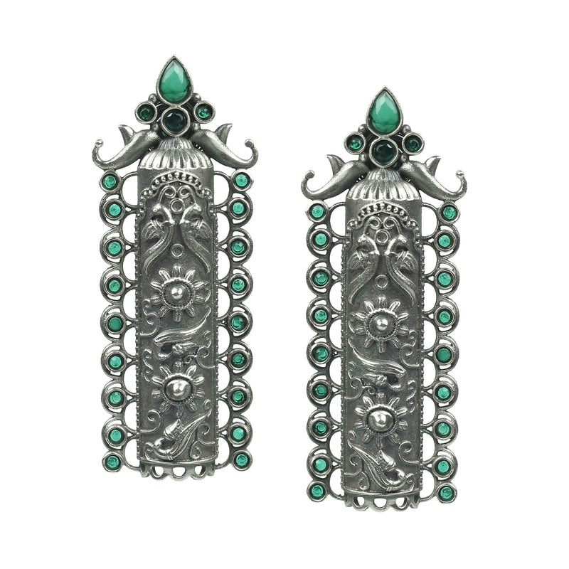 925 Sterling Silver Green Stone Peacock Design Earring