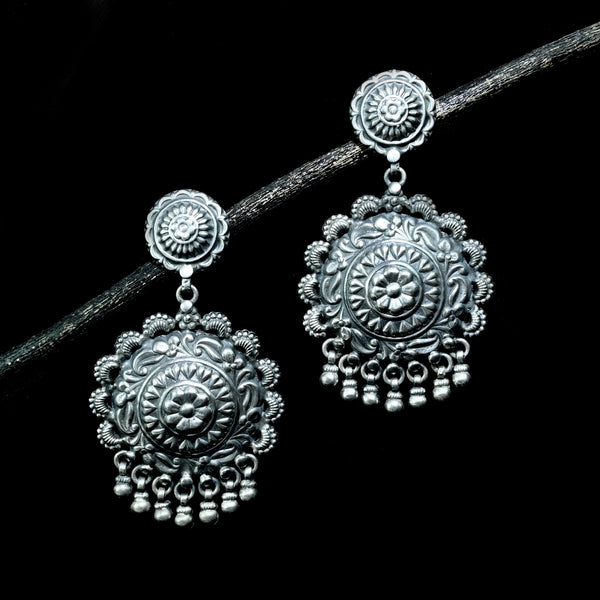 Silver Floral Chakkra dangle drop earrings