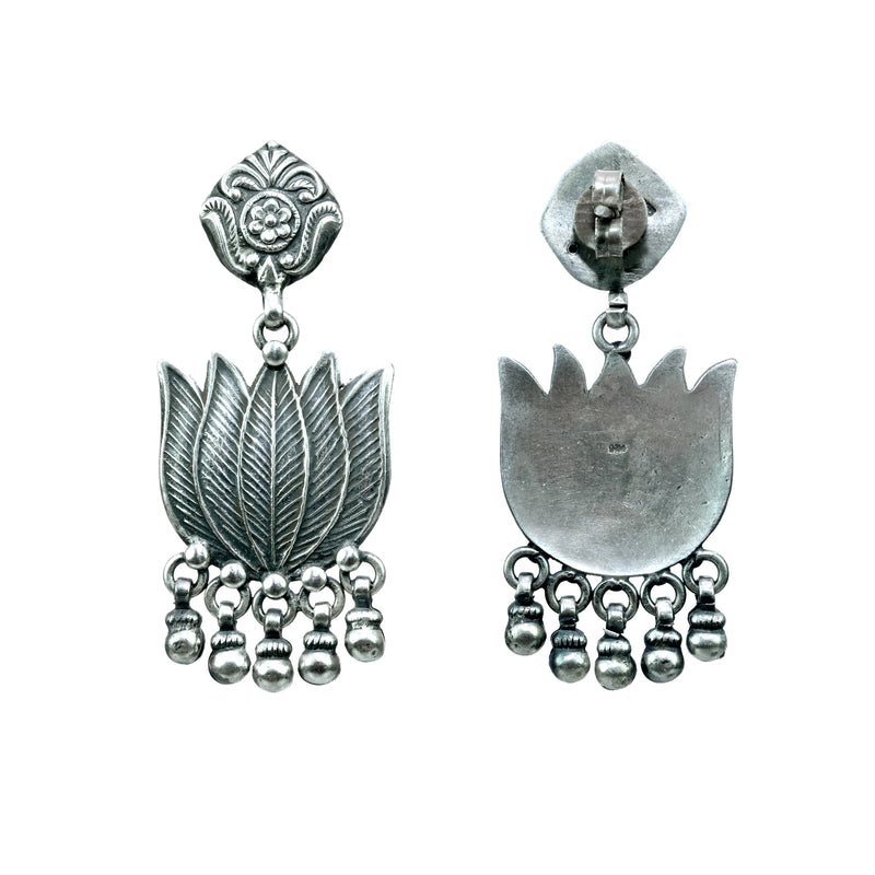 Pure Silver Tribal Lotus Earring – Joharcart