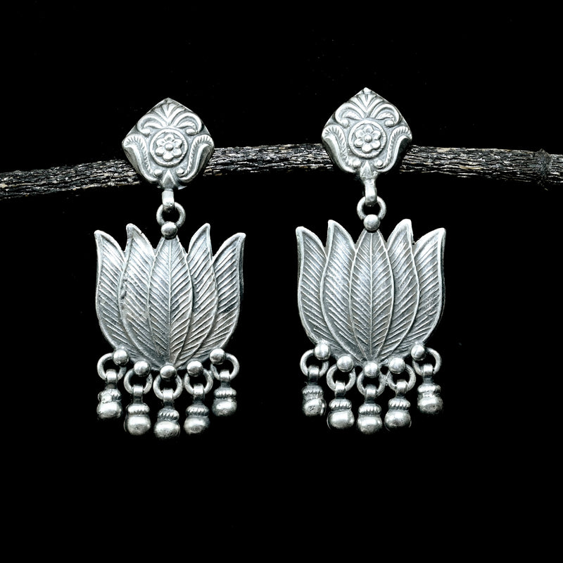 Pure Silver Tribal Lotus Earring