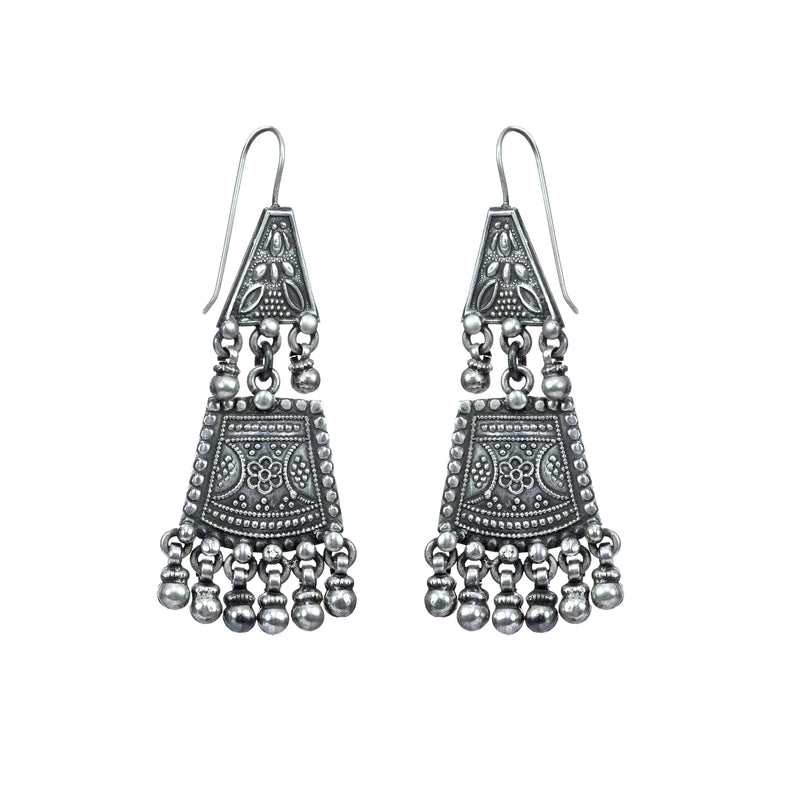 Oxidised Silver Square shaped Drop Earrings