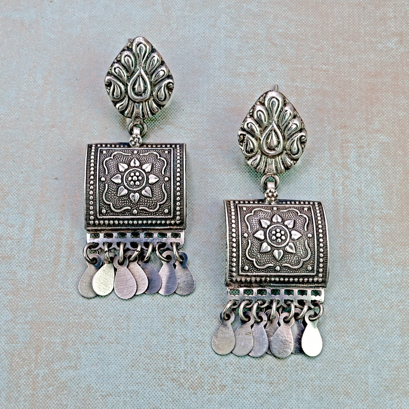 Tribal 925 Silver Floral Earrings