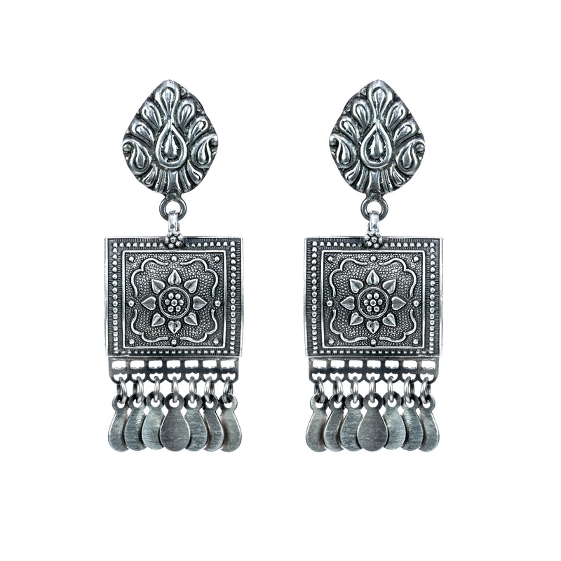 Tribal 925 Silver Floral Earrings