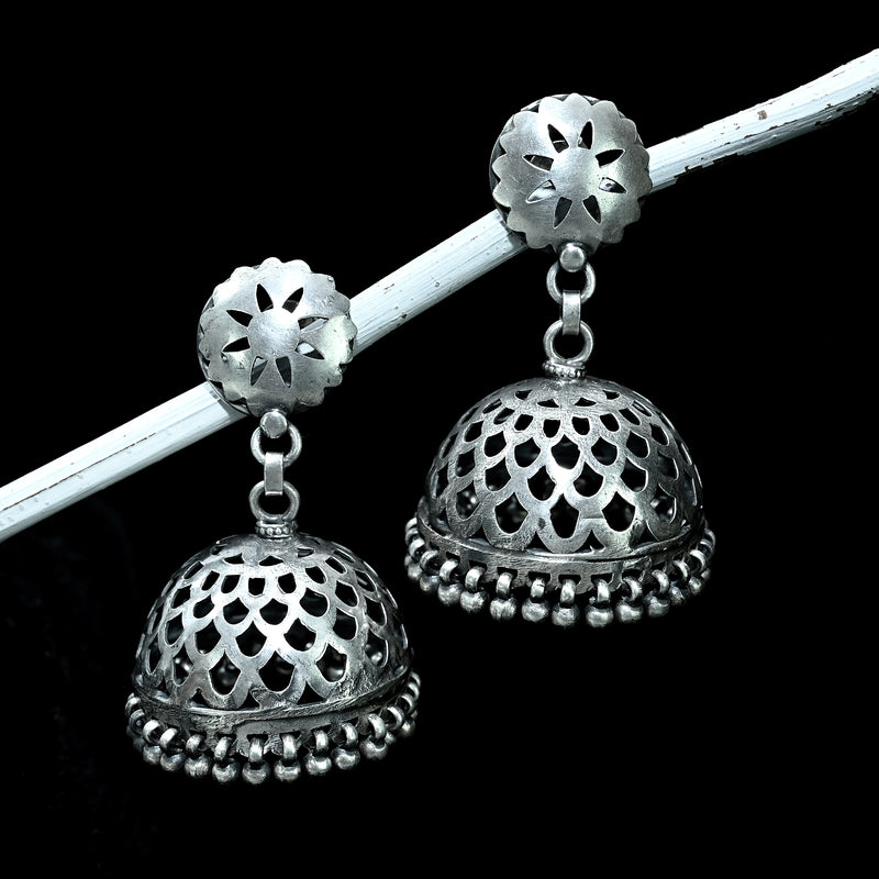 Tribal Silver Geometric Jhumki Earrings