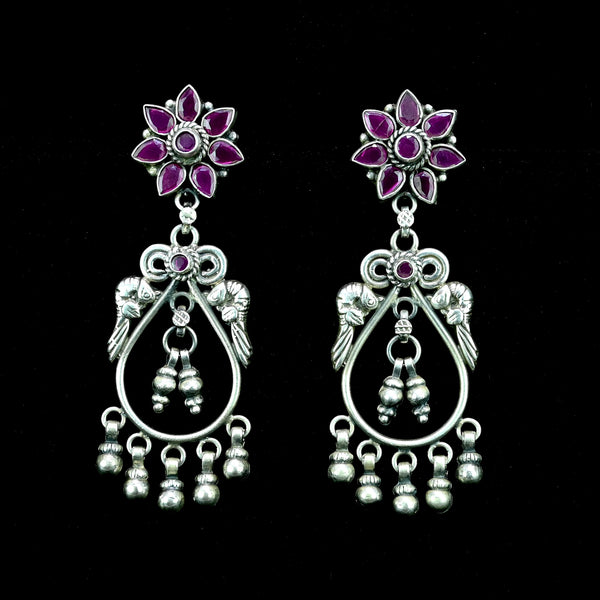 Pure Silver Vintage Pink stone Earring