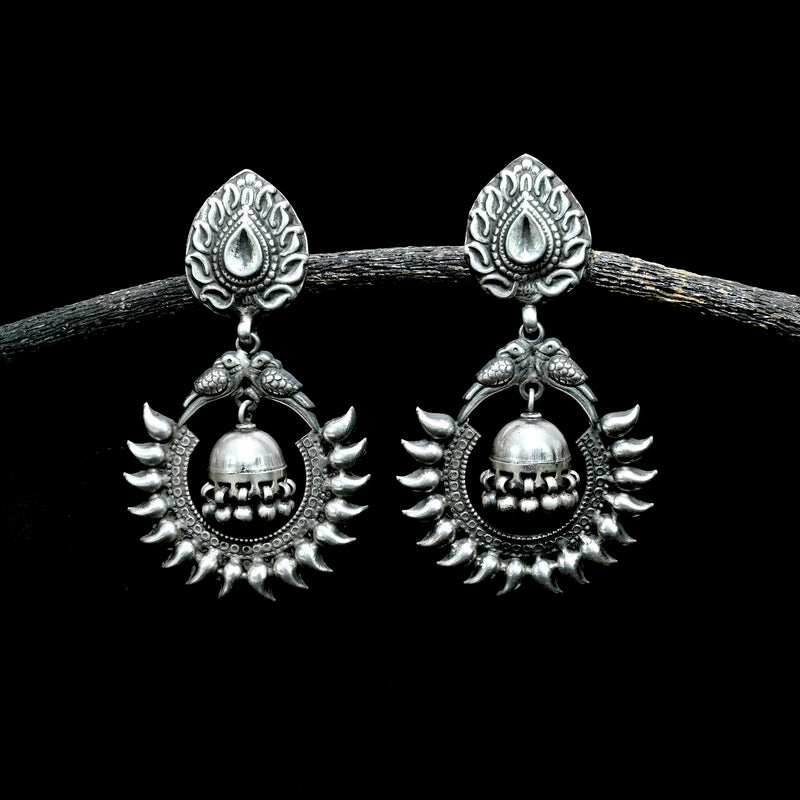 Antique Silver Peacock Jhumki Earring