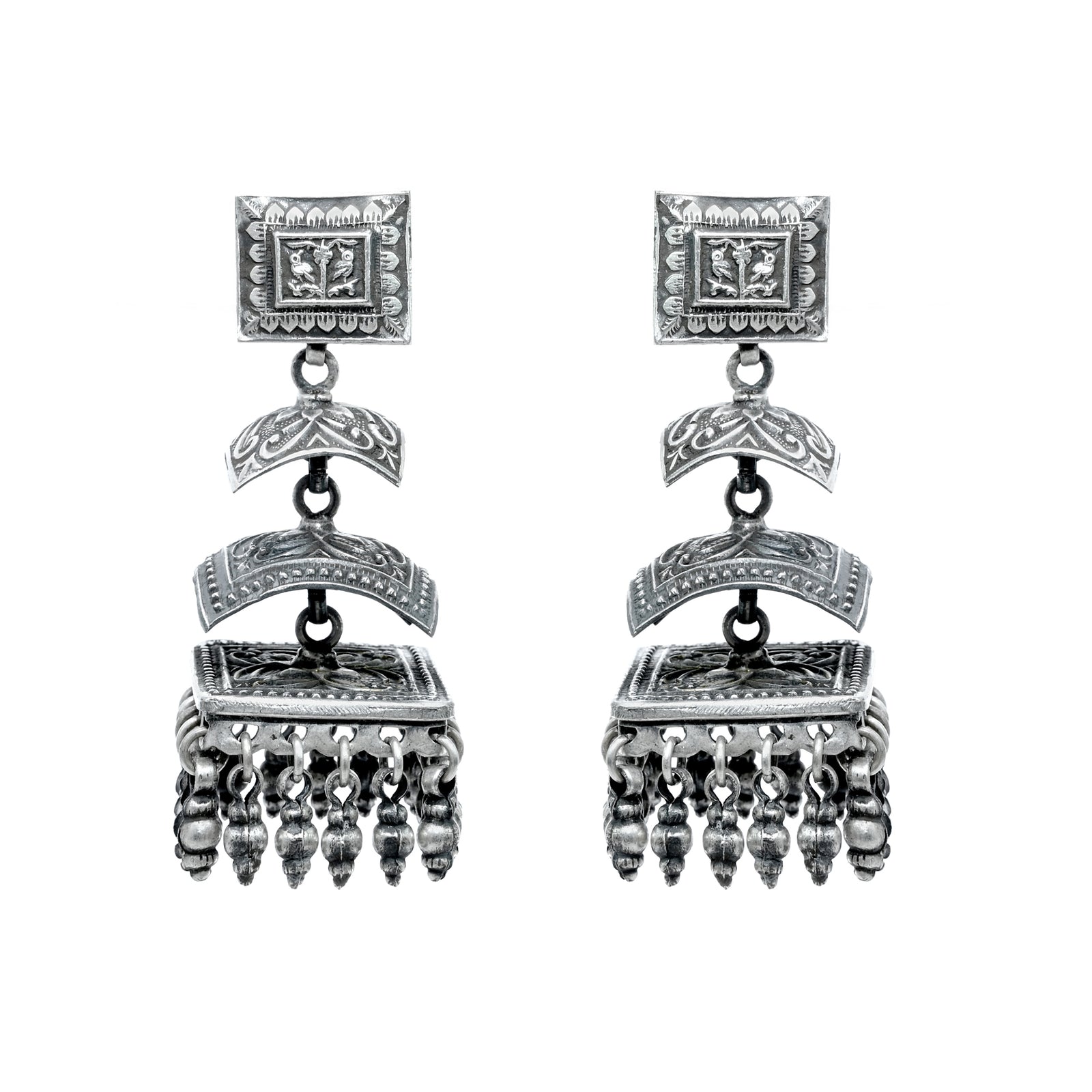 925 Silver Triple Layer Jhumka Earring - Main Image
