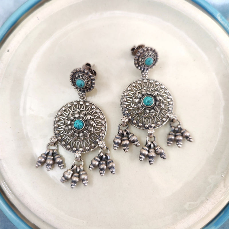 925 Sterling Silver Floral Turquoise Earrings
