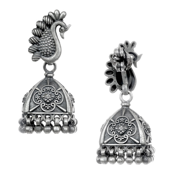 925 Sterling Silver Peacock Jhumka Earrings