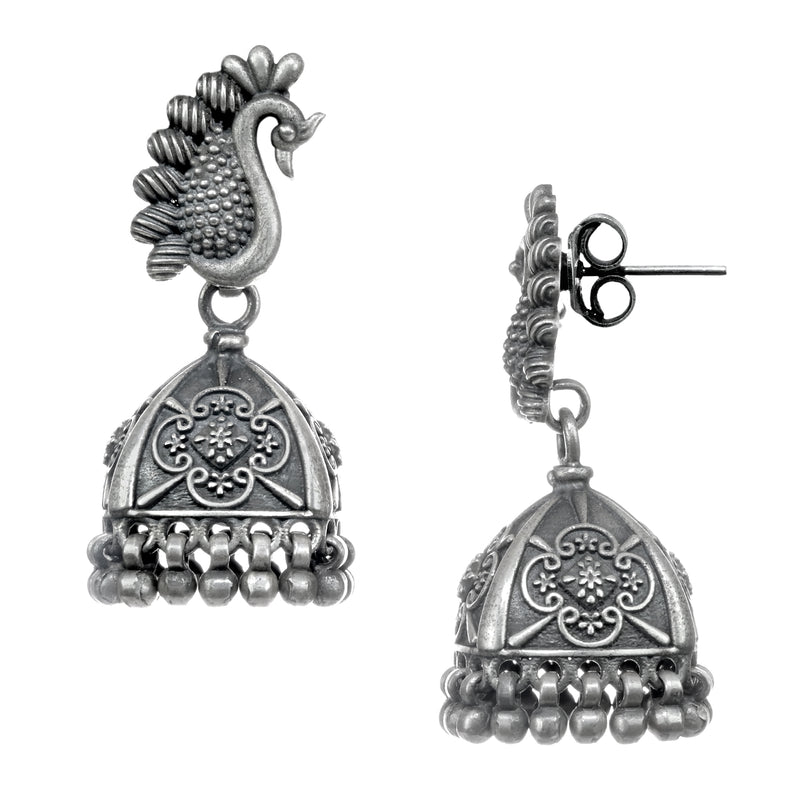 925 Sterling Silver Peacock Jhumka Earrings