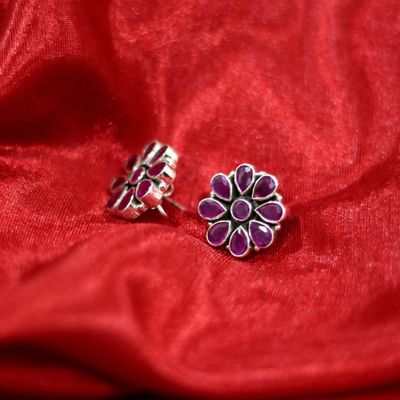 925 Pure Silver Pink Stone Studs