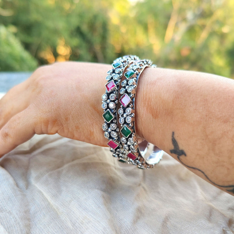Amazon.com: Silver Multi-Color Semi-Precious Stone Bracelet : Clothing,  Shoes & Jewelry