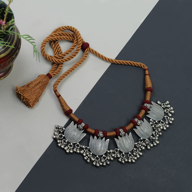 Pure Silver Antique Finished Lotus Motif Choker Necklace – Joharcart