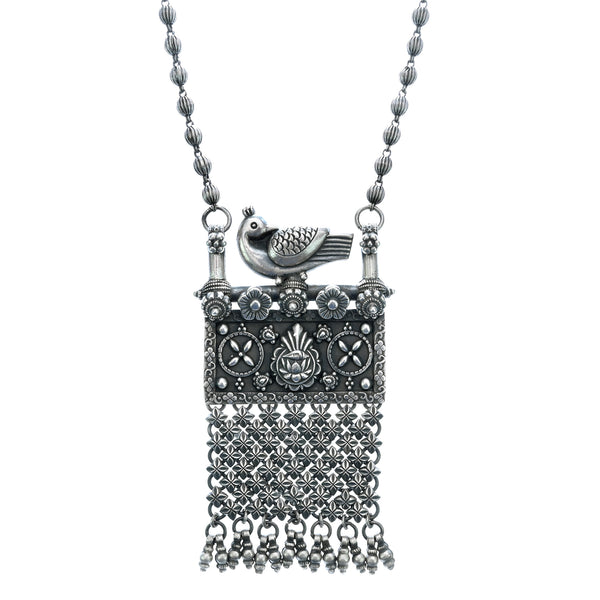 Sterling Silver Antique Silver Peacock Tribal Necklace