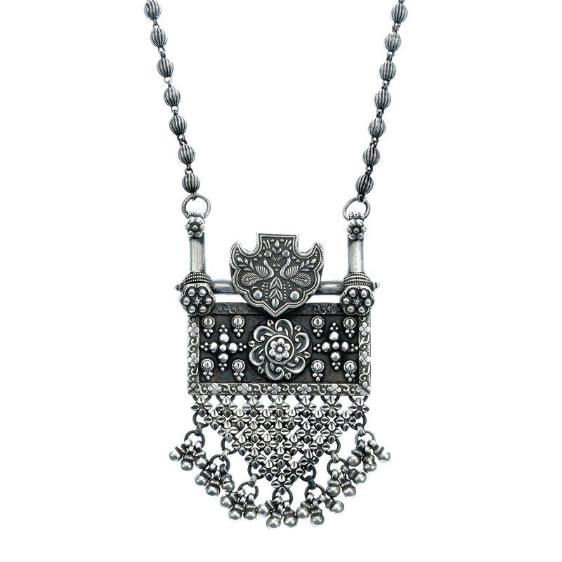 Pure Silver Handcrafted Silver Tribal Peacock Necklace