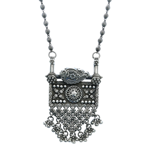 Pure Silver Handcrafted Silver Tribal Floral Necklace