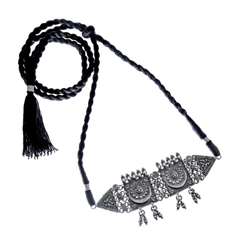 925 Pure Silver Tribal Antique Chokar Necklace Set In Sun Design