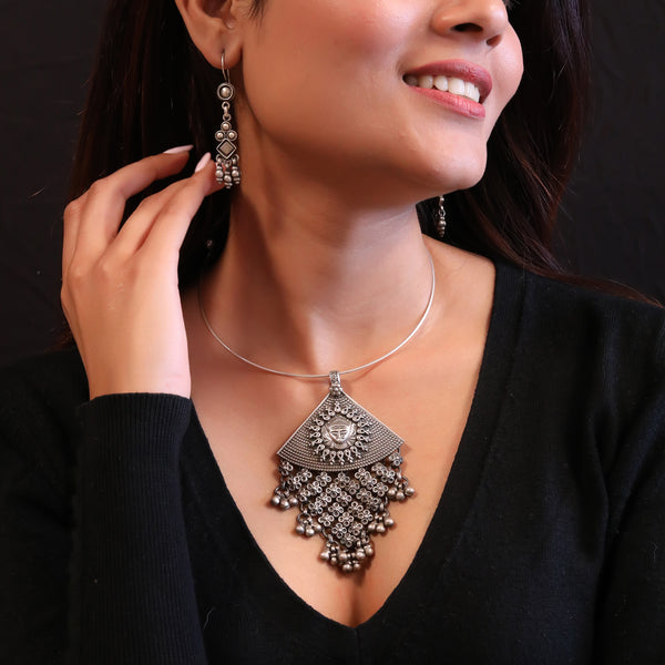 925 Silver Tribal Handcrafted Goddess Durga Hasli Necklace