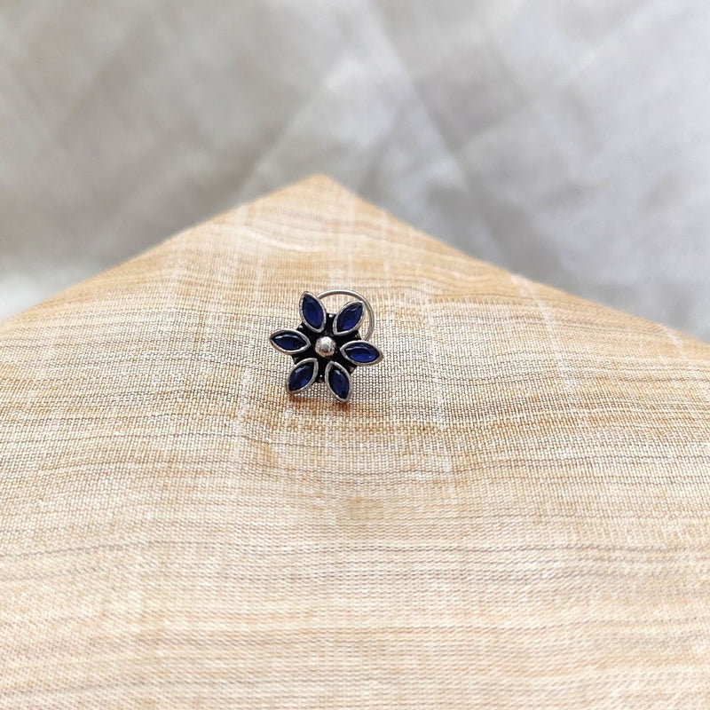 925 Silver Blue Stone Floral Stud