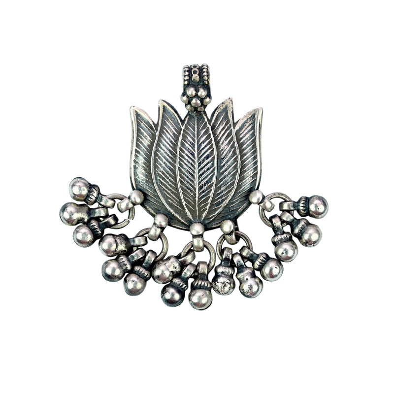 Pure Silver Tribal Lotus Pendant
