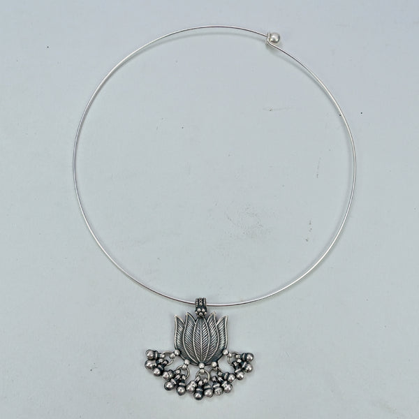 Pure Silver Tribal Lotus Pendant