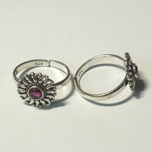 925 Sterling Silver Pink Stone Toe Ring