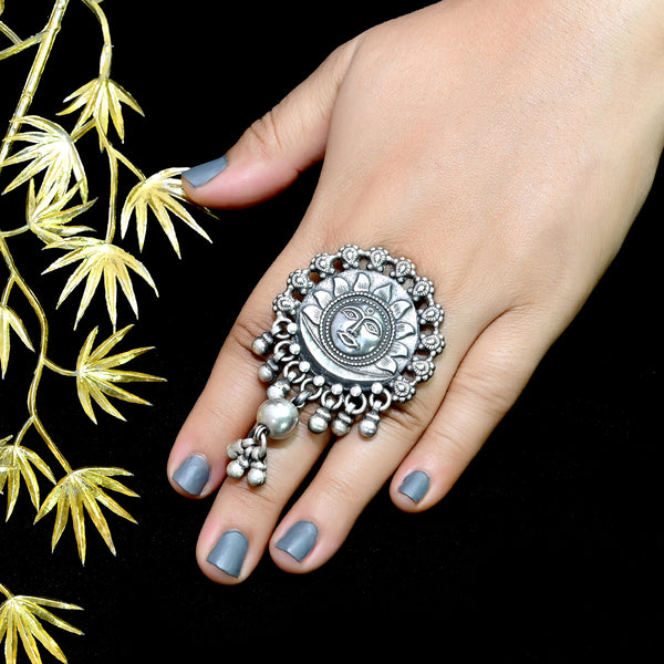 Shop for Silver Designer Ring Online - Jogan Finger Ring by Quirksmith