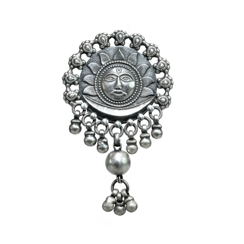 925 Silver Tribal Surya Dangle Ring Adjustable