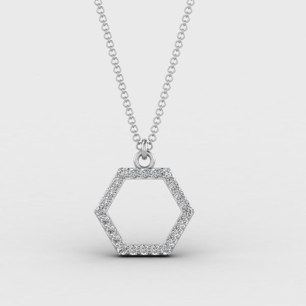925 Sterling Silver Hexagon Zircon Necklace Pendant With Chain