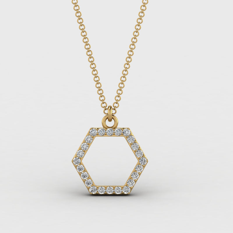 925 Sterling Silver Hexagon Zircon Necklace Pendant With Chain