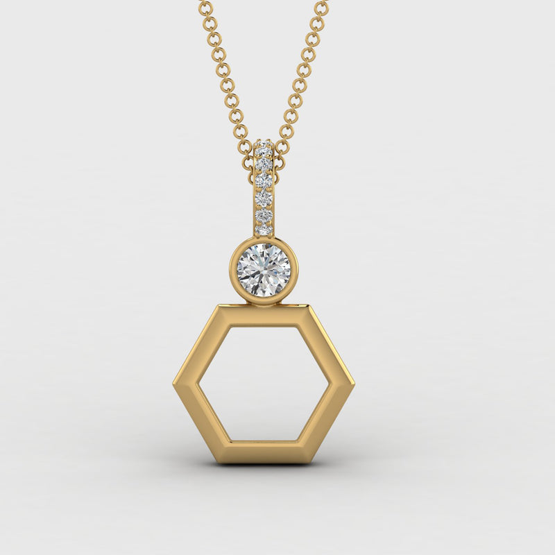 925 Sterling Silver Hexagon Zircon Pendant With Chain